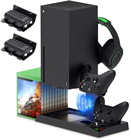 FYOUNG Soporte para Xbox Series X con ventilador y base de carga controlador, soporte de refrigeración y batería recargable de 1400 mAh, accesorios para Xbox Series X (no compatible con Xbox One)