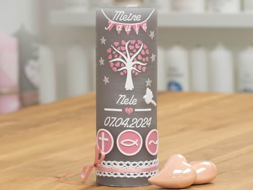 meinkerzenshop Taufkerze Rustik Amiens Junge oder Mädchen mit Name und Datum, individuell, persönlich u. handgemacht 17471
