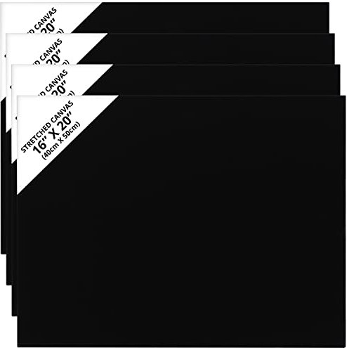 Belle Vous 4 Stk Leere Schwarze Leinwände zum Bemalen - 40 x 50 cm - Vorgespannte Große Leinwand - Schwarze Leinwand für Acrylfarben, Ölgemälde, Skizzen und Zeichnungen