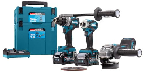Pack de 3 outils (DF001G + GA005G + TD001G) 40 V + 2 batteries 4Ah + chargeur + coffret MAKPAC - MAKITA - DK0125G301