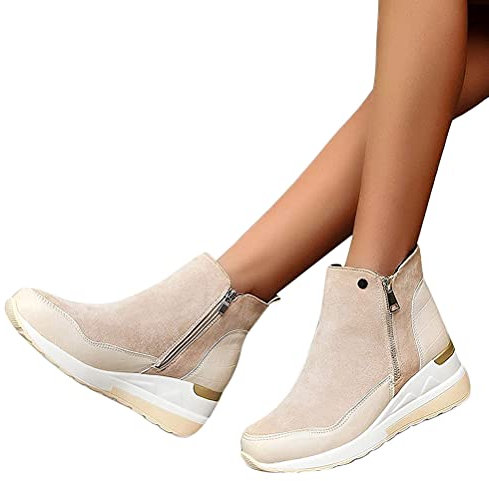 Onsoyours Stivali Donna con Zeppa Plateau Stivaletti Scarpe da Donna alla Moda Stivali Corti con Zeppa Colorblock Brock con Suola Spessa C Beige 39 EU