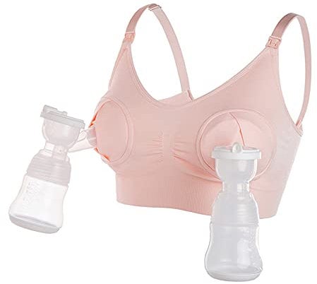 LEAPOVER Women Hands Free Breast Pump Breast Feeding Pump Pumping Bra Maternity Adjustable Nursing Bra (Pink XL)…