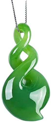 yigedan Natürliche grüne Jade-Halskette im Maori-Stil mit doppeltem Twist-Anhänger