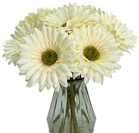 DSforG Künstliche Gerbera-Gänseblümchen, Seidenblumen, Kunstblumen für Party, Zuhause, Küche, Garten, Hochzeit, Dekoration, 10 Stück (cremeweiß)