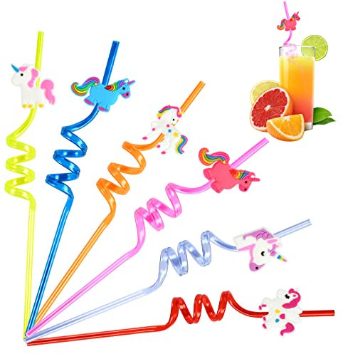 KATELUO 6 Pièces Pailles en Plastique Réutilisables,Pailles Spirales,Pailles Bouclée,Pailles Plastique,Pour Lait, Jus,Cocktails,Décorations de Fête D'anniversaire pour Enfants (C)