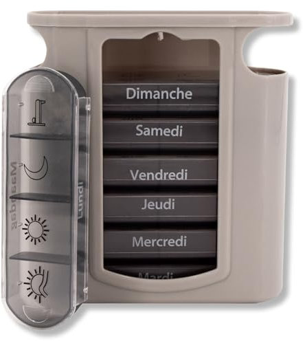 MEDIPILL - Tower Dose Pilulier Semainier Français et Néerlandais | Organisation Hebdomadaire des Médicaments | 7 jours | 4 Moments de Prise par Jour | 28 Compartiments | Une pièce | MED-S28T-G