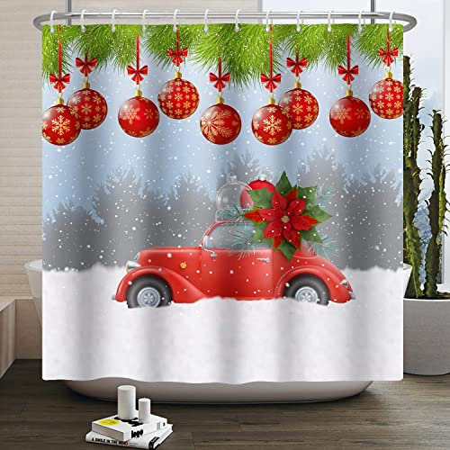 Tenda Doccia 120 x 200 Natale, Antimuffa Impermeabile Tessuto Poliestere Natale Tenda Vasca da Bagno, con 8 Ganci Tenda Vasca da Bagno, Lavabile Tende Doccia, Doccia Tessuto
