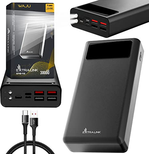 Power Bank 30000 mAh 5V Power Bank USB C Micro-USB Lightning Robustes Gehäuse Lithium-Polymer-Akku Digitale Anzeige Externe Handyakkus Kompakte Größe 4 Geräte gleichzeitig LED-Taschenlampe Powerbank