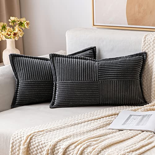 MIULEE 2er Set Kordsamt Kissenbezüge Samtkissen Weich Dekokissen Dekorativ Kissenbezug Modern Kissenhülle Sofakissen Zierkissen Couchkissen für Wohnzimmer Schlafzimmer Dunkelgrau 30x50 cm