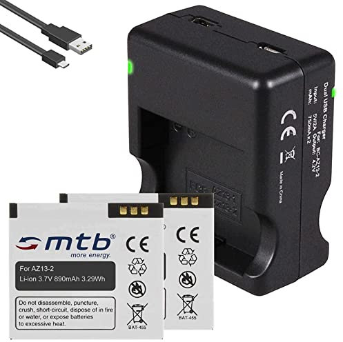 2X Akku + Dual-Ladegerät (USB) AZ13-2 kompatibel mit Xiaomi Yi Sport Action Cam (Modelle mit Seriennummer startend mit Z25L...)