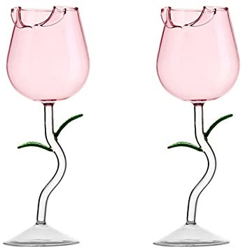HanOBC 280ml Creative Rose Flower Wine Glasses Set of 2, Crystal Red Wine Glasses, Rose Flower Goblet Wine Cocktail Juice Glass for Party Wedding Festival