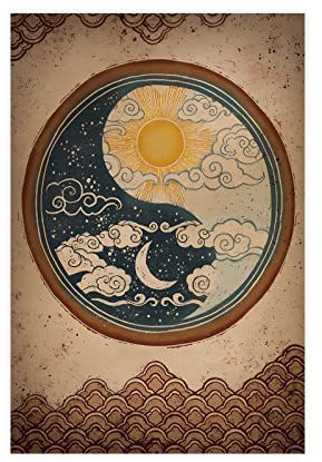 MOIT Yin Yang Retro-Kunstdruck auf Leinwand, Poster, Wandkunst, Dekoration, Bild für Wohnzimmer, Schlafzimmer, Dekoration, Rahmen-Stil, 30 x 45 cm
