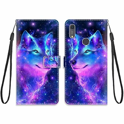 KARTXITAI Hülle Kompatibel mit Huawei Y6s,Leder Handyhülle mit Kartenfach Geld Slot Ständer PU Ledertasche Wallet Flip Magnetische Muster Schutzhülle-Wolf,bunt