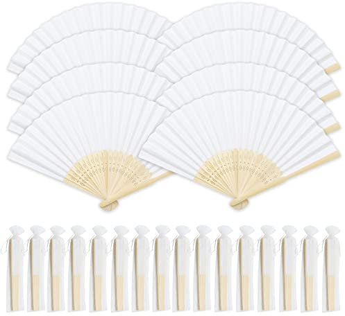 Scettar Weiß Klappbar Fächer, 16 Stück Handfächer Mit Tragbaren Taschen Für Hochzeitsdeko, Papierfächer Weiß Für Fächer Hochzeit Gäste, Fächer Für Hochzeitsgäste/Hochzeit Deko/Bridesmaid Gift