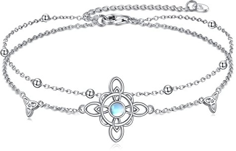 VONALA Bracelet de cheville en argent sterling 925 avec nœud de sorcière/papillon/libellule - Cadeau pour femme, adolescente, fille, 7+2inch, Pierre de lune