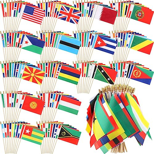 Preboun 200 Weltländerflaggen auf Stab, kleine Handflaggen der Welt für Sportveranstaltungen, internationale Festivals, 14 x 20 cm