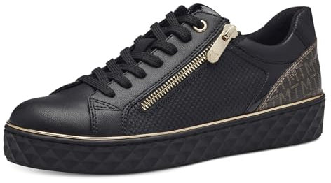 MARCO TOZZI Damen Sneaker flach Vegan Freizeit, Schwarz (Black Gold), 38 EU