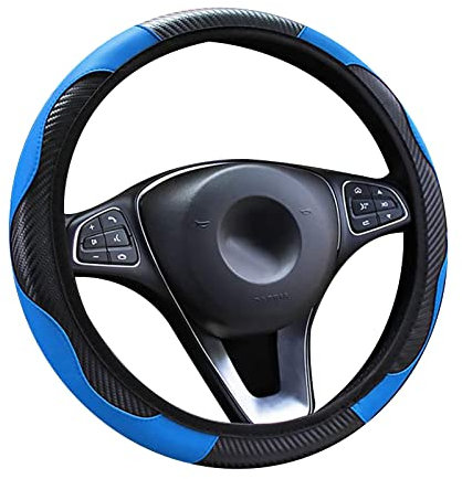 Auto Leder Lenkradbezug für Fo-rd Focus,Autos Atmungsaktiv Kohlefaser Lenkradhüllen,Weich Anti Rutsch Lenkradhülle,Sport Lenkrad Abdeckung,Autoinnenraum Zubehör,Blue