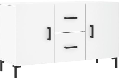 vidaXL Sideboard, Kommode mit viel Stauraum, Mehrzweckschrank Anrichte für Wohnzimmer, Schrank Beistellschrank Metallbeine, Modern, Weiß Holzwerkstoff