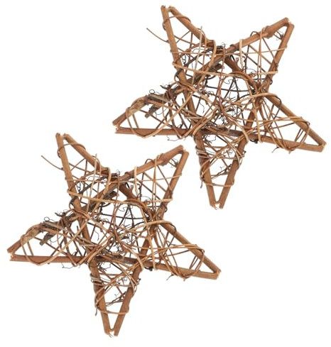 HOMSFOU 2pcs Star Shape Rattan Wreaths, Rattan Circle Natural Vine Ring for Diy Crafts, Home Decor, Christmas, 6 Inch, Brown