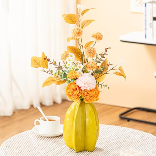 Yundu Keramik-Stern-Blumenvasen, flippiges Raumdekor mit niedlichem und eklektischem Design für modernen Esstisch, Bücherregal, Eingangsbereich und Wohnzimmer