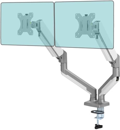 ETHU Ergonomic Dual Monitor Stand for 13-32 inch LCD LED PC Screens for Desks, Height Adjustable Arm Bracket Tilt 90° Swivel 180° Rotate 360°, Double Monitor Arm Support VESA 75/100 mm