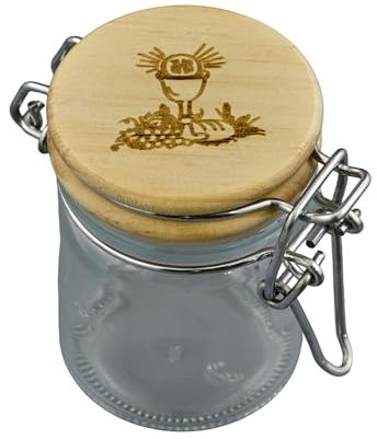 Doni Bomboniere Communion 12 Piece Jar with Wooden Lid Jar Spice Jar Candy Candy Marshmallow Confetti Place Card Holder Chalice and Host Are the Symbols Engraved on Religious