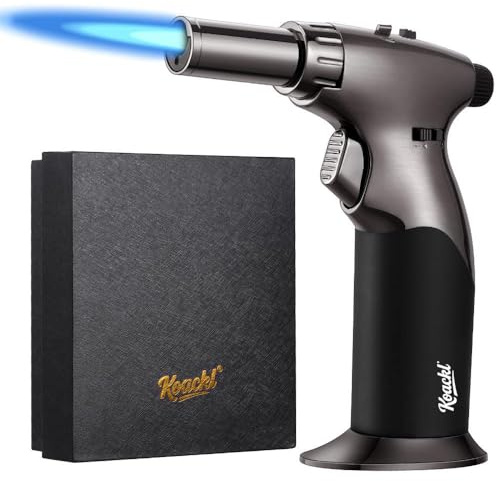 KOACKL Dual Flame Butane Torch Lighter, Refillable Kitchen Torch, Adjustable Flame with Ignition Lock Mini Blow Torch for Cooking, Creme Brulee, Soldering, Welding (Butane Gas Not Included)