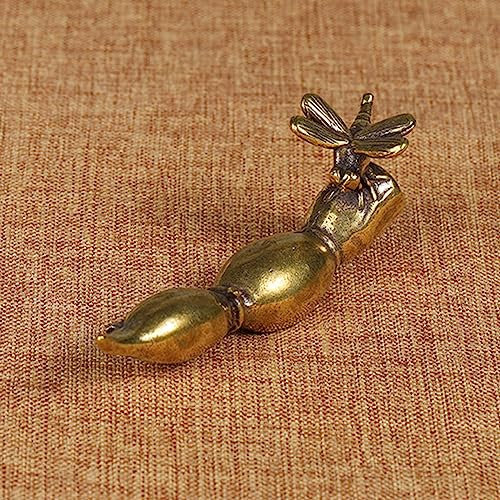 FOSANGPUSHI Tier-Messing-Dekor, 8 x 3 cm, reines Messing, Libelle, Lotuswurzel, Stifthalter, kleines Ornament, antiker Kalligraphie-Stifthalter, massives Kupfer, Briefbeschwerer