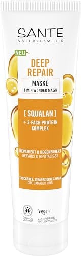 SANTE Naturkosmetik Deep Repair Maske Squalan + 3-Fach Protein Komplex, vegane Haarmaske für intensive Feuchtigkeit und geschmeidiges Haar, repariert und regeneriert strapaziertes Haar, 150 ml