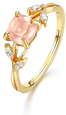 AFLynuu Bague en argent sterling S925 avec cristal rose naturel, cœur pour fille - Cadeau d'anniversaire et de Noël - Pierre, Pierre, Pierre
