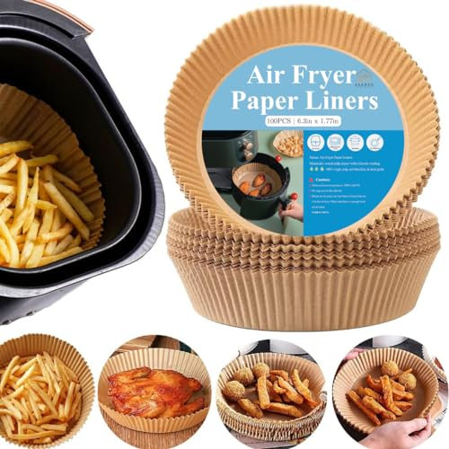 ASANSU Home Disposable Air Fryer Liners 16cm – Non-Stick Parchment Paper Liners for Air Fryer Basket, Oil-Proof & Waterproof, Round Paper for Cooking, Baking & Roasting – 100 PCS