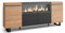 Skraut Home | Buffet Salon et Cuisine | Meuble de Rangement, Commode | 210 | 4 Portes | Cheminée électrique XXL | Design Industriel | Style Moderne | Chêne et Noir