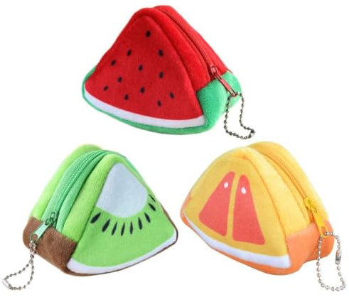 Geldbeutel Mini, 3 PCS Klein Münzbeutel Tier Niedlich Kawaii Geldbörsen für Teenager-Mädchen Mini Plüsch Geldbörsen Kosmetiktasche für Damen mit Reißverschluss Frucht