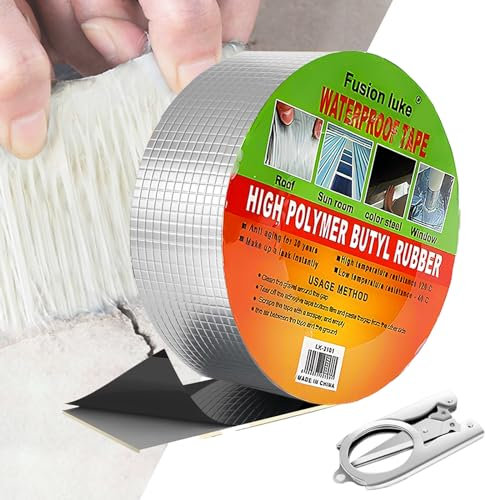 Vueinrg Dichtband Selbstklebend,5cm x 5m Wasserfestes Butylband Bitumenband Silber Aluminiumfolie Klebeband Dach Dachrinnen Reparaturband,Dichtband Zur Verwendung an Löchern Rohren Oberflächenriss