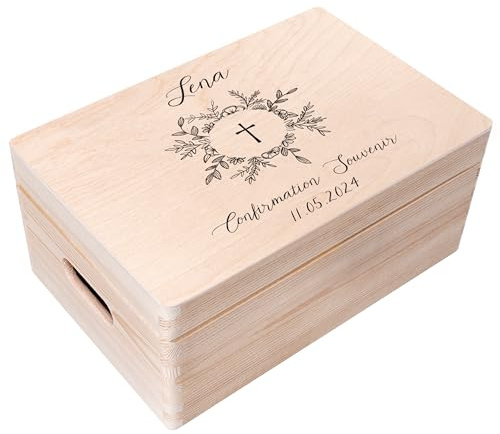 Creative Deco Personalisiert Kommunion Konfirmation Jugendweihe Geschenke | für Mädchen und Jungen - Holzkiste | Kreuz Motiv | Individuelle Geschenk Erinnerungsbox | Erstkommunion Deko
