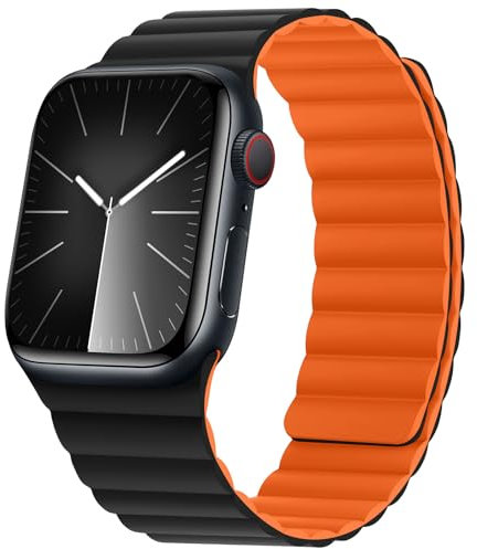 HITZEE Compatible con Correa Apple Watch 49/46/45/44/42/41/40/38mm, Correas Magnética Silicona Suave Compatible para iWatch Ultra 2 Serie 10 9 8 7 SE 6 5 4 3 (38/40/41/42, Negro/Naranja)