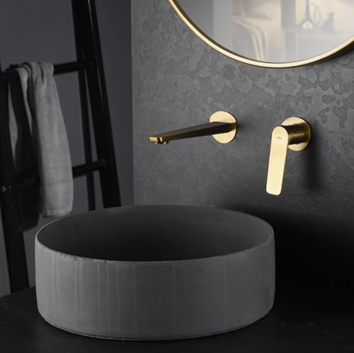 IMEX - Grifo Lavabo Empotrado Oro Cepillado | Grifo Empotrado Baño con Agua Fria y Caliente | Grifo Monomando Lavabo Pared con Ahorro de Agua | Serie Nápoles | Color Dorado