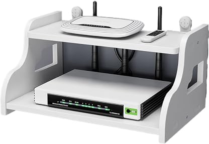 Guoyoocc Regale & Ablagen,Set-Top-Box-Rack,Router Aufbewahrungsbox,2-stufige wandmontierte Medienkonsole für Kabelboxen/Router/Fernbedienungen/DVD-Player/Spielekonsolen,Weiß