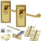 Door Handle & Latch Pack - Polished Brass - Georgian Scroll Lever On Backplate