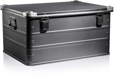 GUARDIQUE AluVault 157L – Alubox mit Deckel, Aluminium Aufbewahrungsbox, Alukiste, Spritzwassergeschützt, Staubdicht, Stapelbar - Transportbox mit Federgriffen für Werkzeug und Ausrüstung, Schwarz