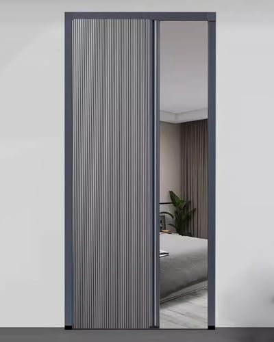 Porta Soffietto Porte Pieghevoli Grigie Interne con Telaio In Alluminio e Tessuto Cellulare, Porte Doccia Scorrevoli a Fisarmonica Impermeabili per Camper, Porta Armadio Camera da Letto Oscurante(26x8