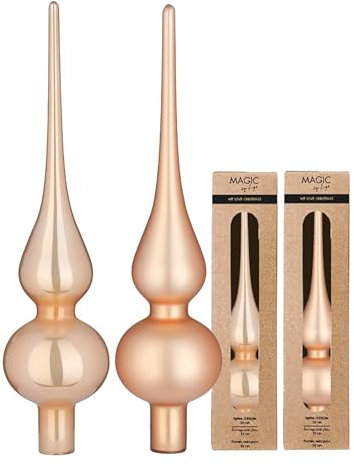 Christbaumspitze Glas 26cm x 1 Stück - matt oder glänzend Sortiert - Weihnachtsbaumspitze für Weihnachtsbaum - Christbaumschmuck & Weihnachtsbaumschmuck Beige - Golden Sesame