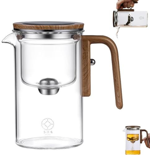 Argumub Witchcraft Tetera de cristal con mango de madera, Enchantea Teapot with Wooden Handle Enchantipot Magic Tea Pot Glass Clear Teapot with Strainer (transparente, 520 ml)