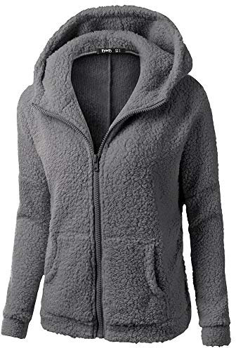 AMDOLE Damen-Kapuzenpullover mit Reißverschluss, leicht, mit Fleece gefüttert, für Herbst und Winter, bequem, warm, Übergröße, Sherpa-Jacke mit Taschen, Dunkelgrau, L