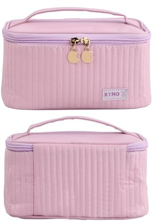 Rapidbok Borsa da Toilette Impermeabile, Beauty Case da Viaggio Donna con Scomparti e Manico, Borsa per Cosmetici in Pelle PU Viola