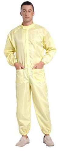 iiniim Herren Arbeitsoverall Langarm Schutz Overall Antistatischer Schutzanzug Arbeitsanzug Ganzkörperanzug Industrie Handwerker Arbeitskleidung Gelb L