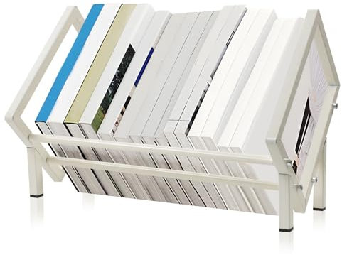 Gemsaya Vinyl Record Storage Holder, Metal Record Stand Holds up to 80-100 LPs, 40x26x28 cm CD Display Stand Organizer for Album Audio and Book Storage, White