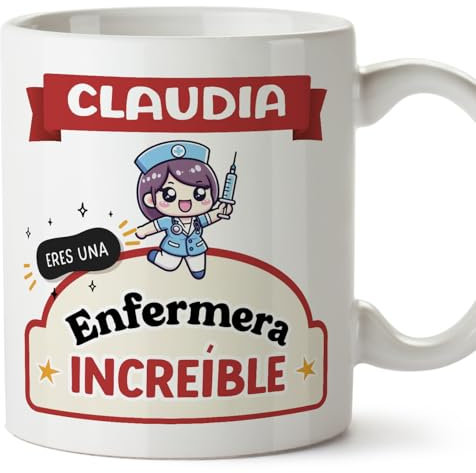 MUGFFINS Tazas Personalizadas para ENFERMERA mujer - En Español - Eres increíble - Kawaii - 11 oz / 330 ml - Regalo Personalizable original y divertido