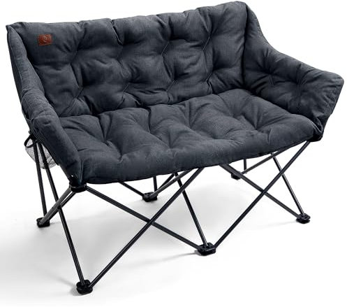 EVER ADVANCED Campingstuhl Klappbar für 2 Personen Faltsofa 320KG Belastbar, Luxus Klappstuhl XXL 2 Sitzer, Campingsofa Dick Gepolstert Hohe Lehne Extra Lang für Outdoor Garten Balkon Indoor,Schwarz